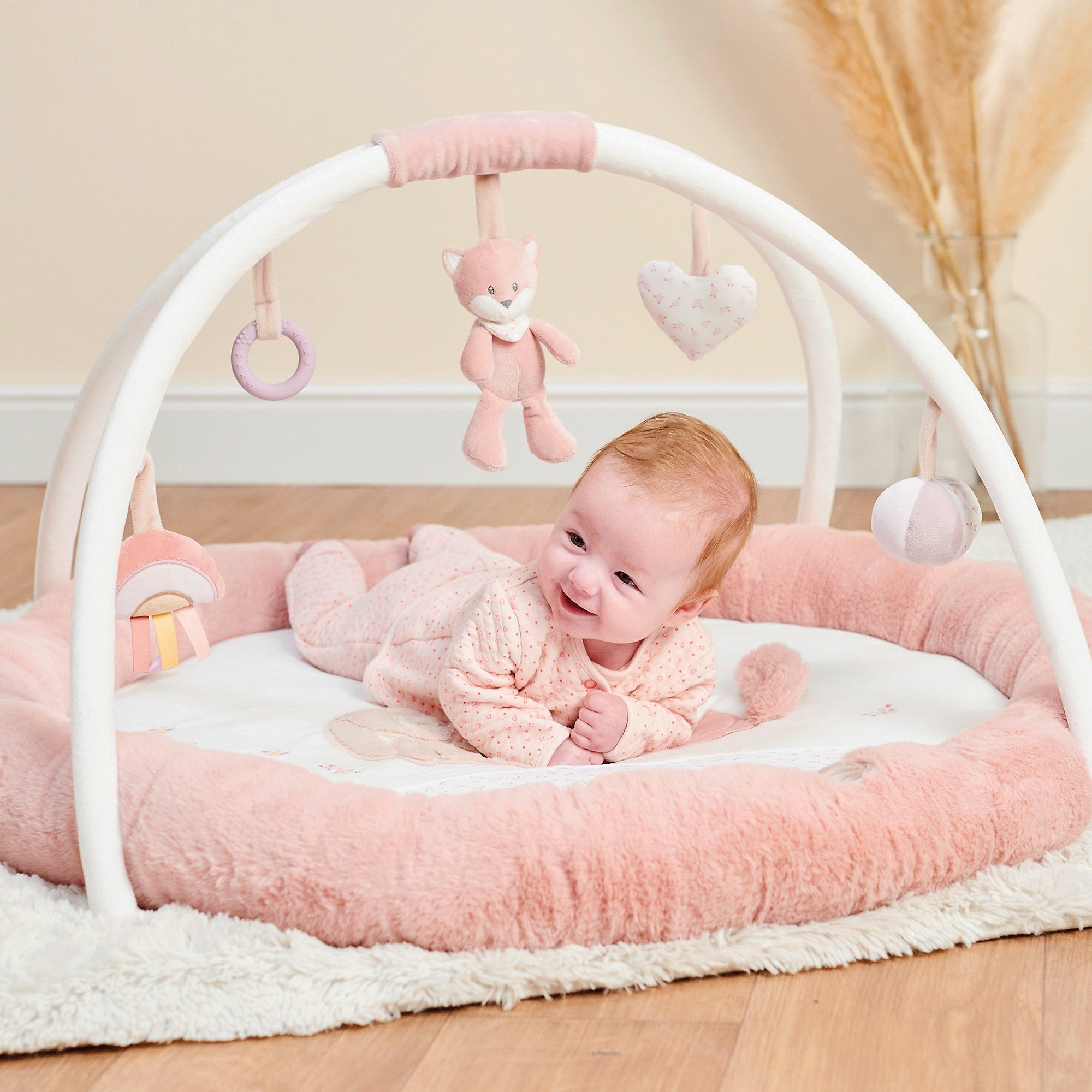 AlixFurniture Tapis d'Éveil avec Arches Alice et Pomme - 90x90 cm - Vieux rose
