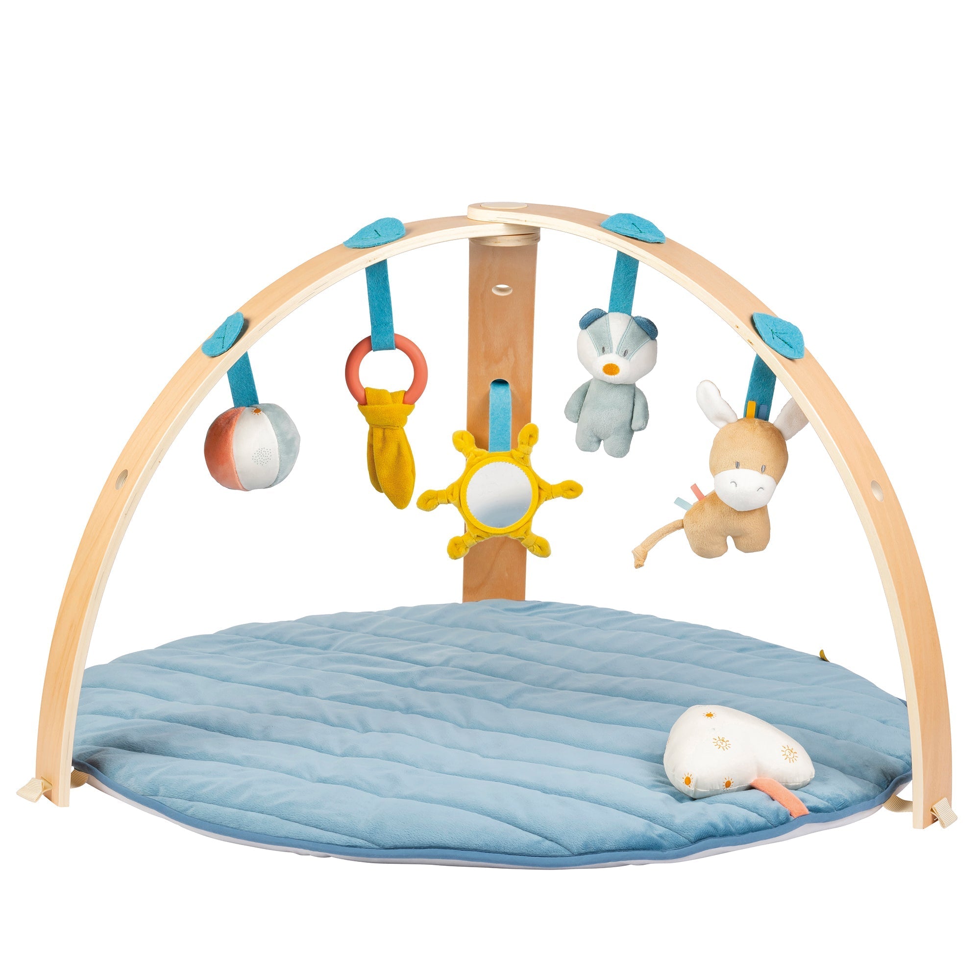 AlixFurniture Tapis d'Éveil avec Arches en Bois - Felix & Leo - 82 cm - Bleu pétrole