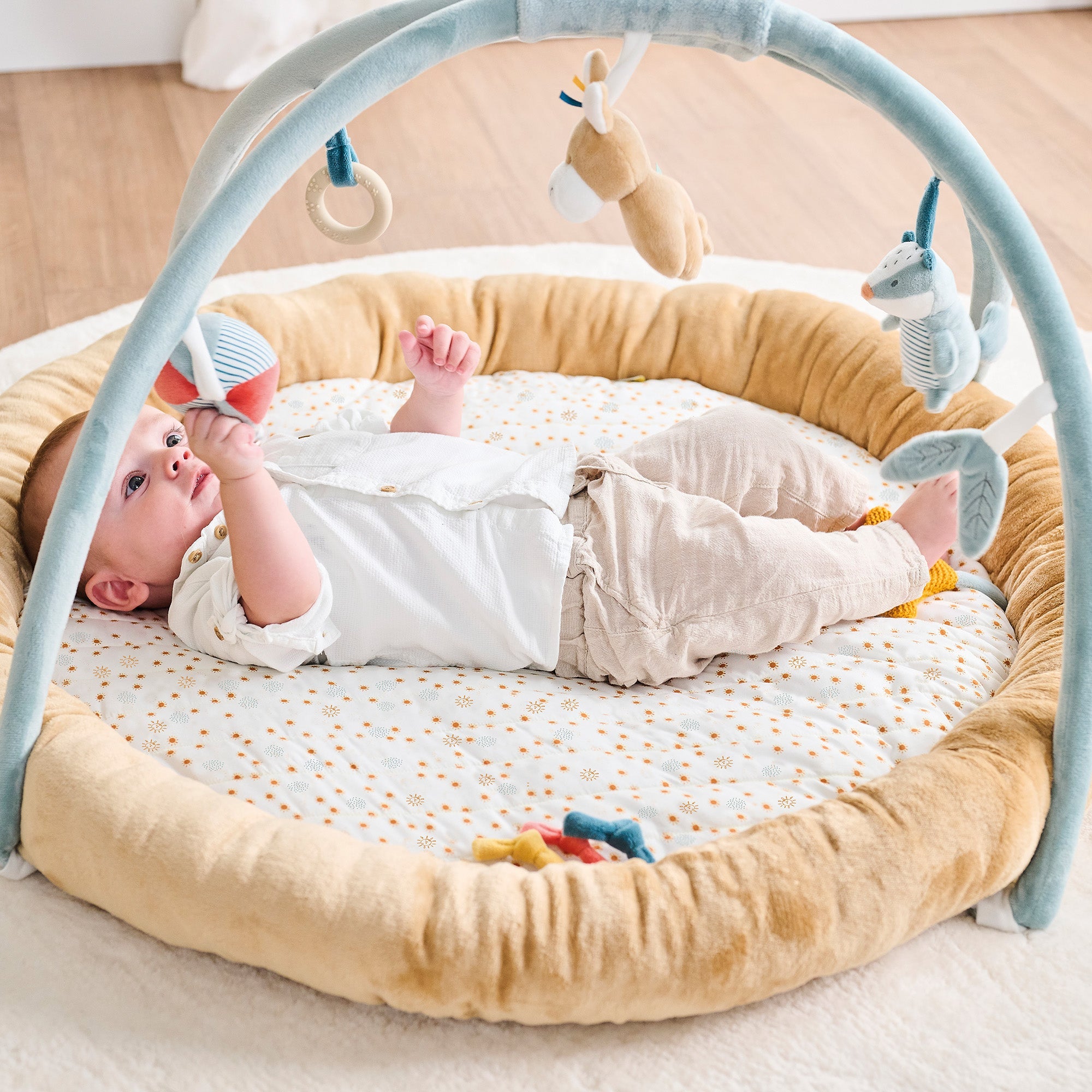 AlixFurniture Tapis d'Éveil avec Arches - 90 cm - Beige Chaud Foncé
