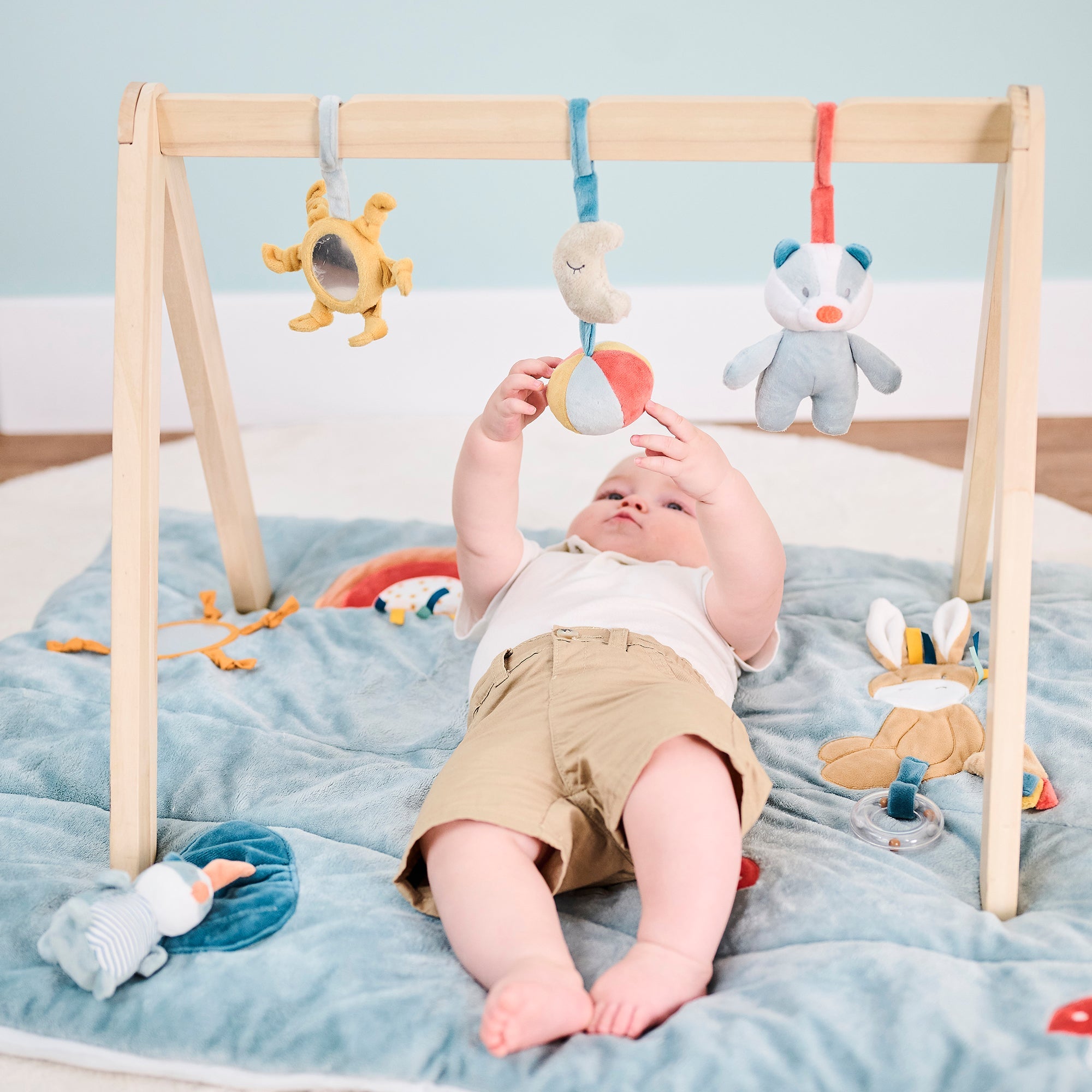 AlixFurniture Arche en Bois avec Jouets - 59,50 cm - Bleu Poussiéreux
