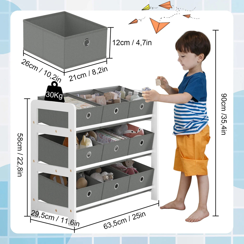 AlixFurniture Étagère de Rangement Enfant avec 9 Bacs Tissus
