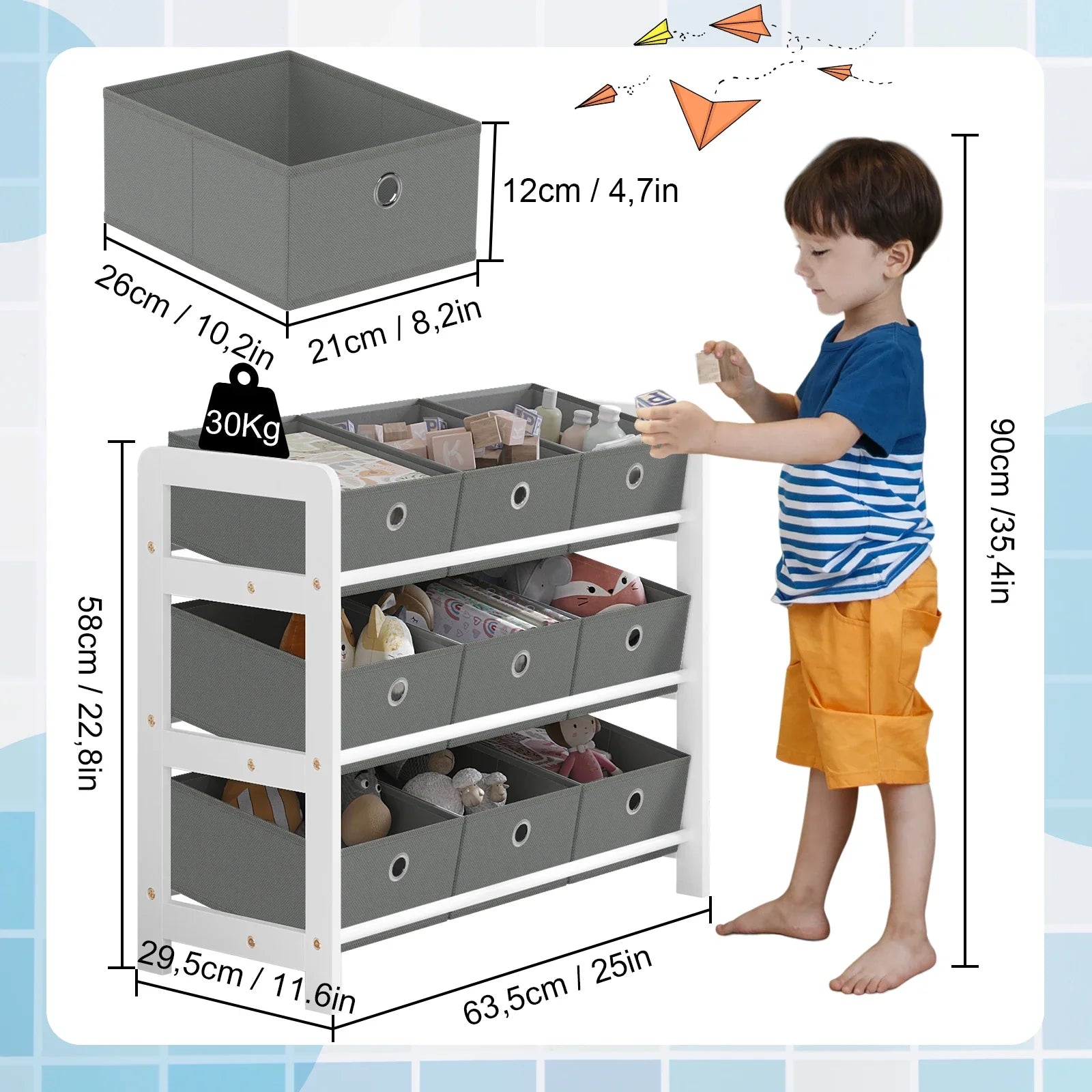 AlixFurniture Étagère de Rangement Enfant avec 9 Bacs Tissus