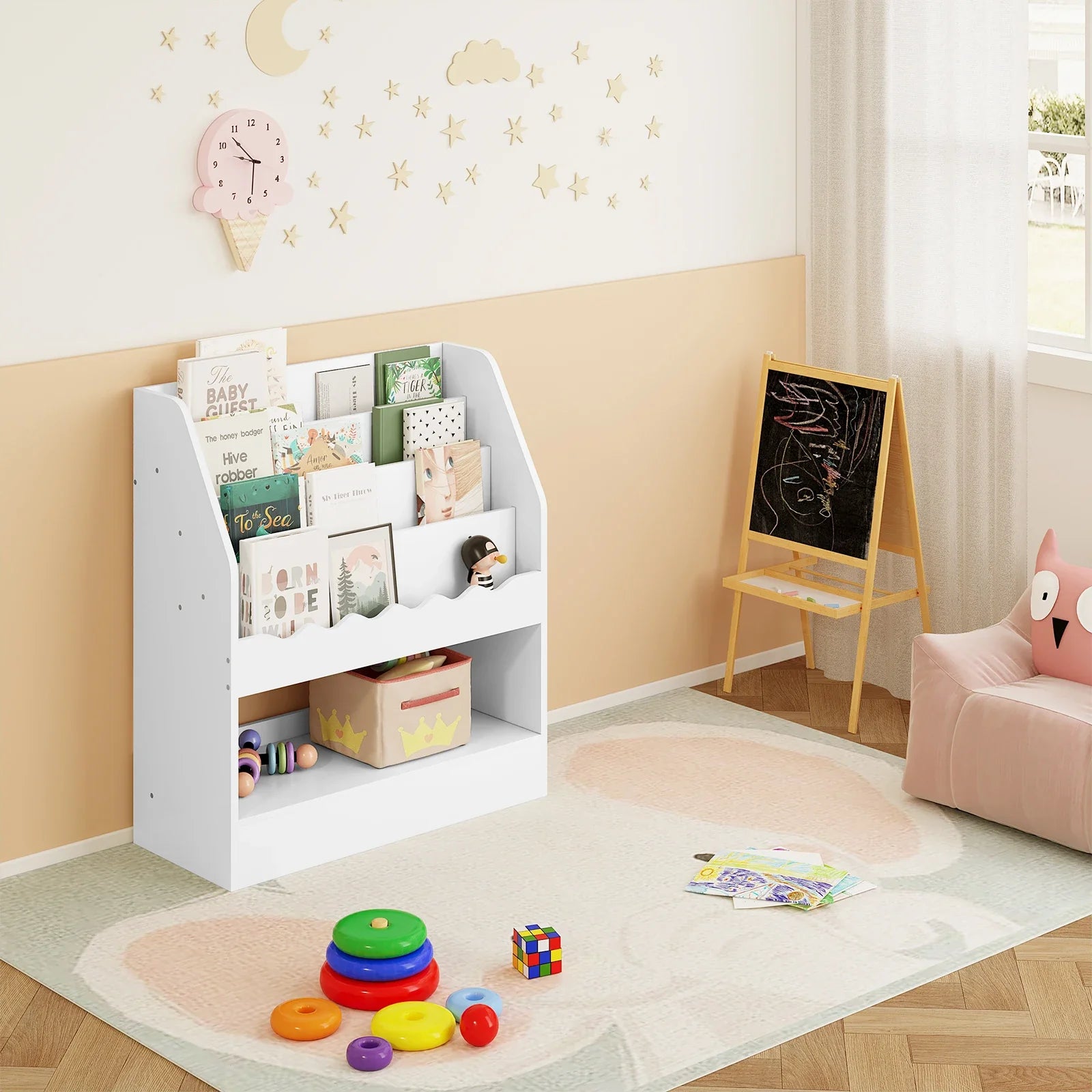 AlixFurniture Bibliothèque basse enfant blanche à plusieurs étagères – rangement pratique et accessible