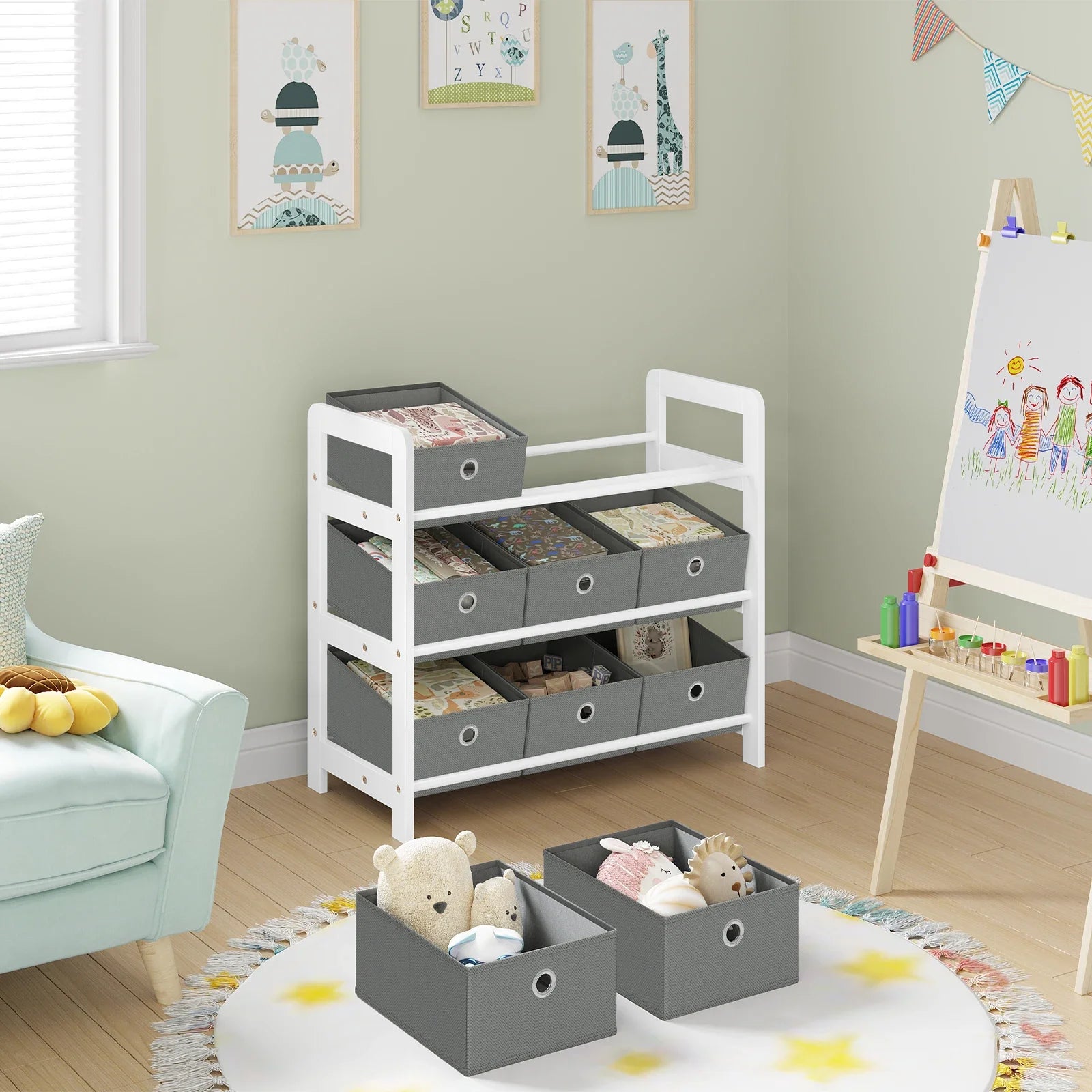 AlixFurniture Étagère de Rangement Enfant avec 9 Bacs Tissus