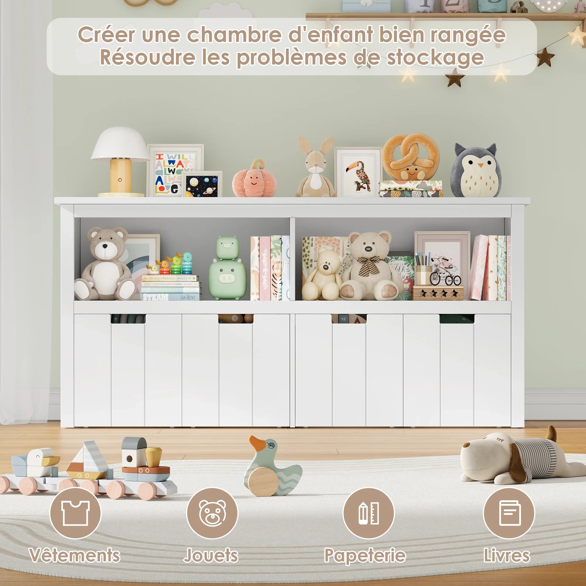 AlixFurniture Bibliothèque pour enfants en bois – sûre, stable et facile à ranger