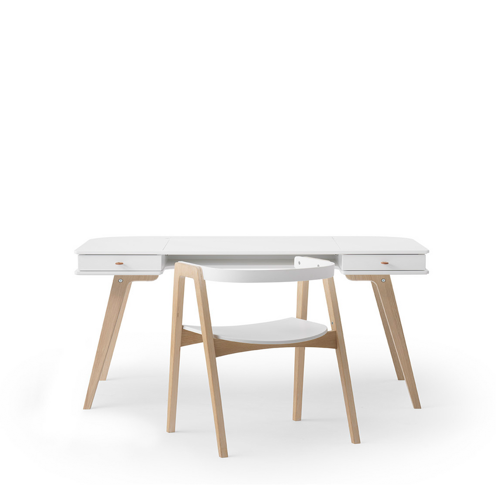 AlixFurniture Bureau Wood 66 cm & chaise Wood avec accoudoirs, l'ensemble, blanc/chêne
