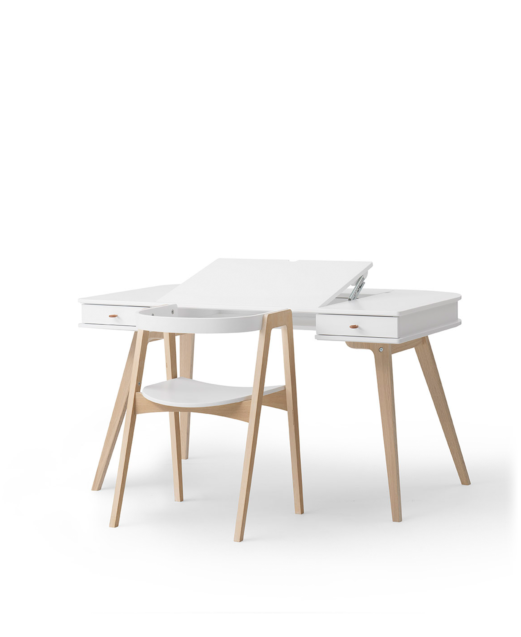 AlixFurniture Bureau Wood 66 cm & chaise Wood avec accoudoirs, l'ensemble, blanc/chêne