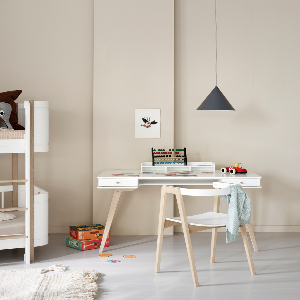 AlixFurniture Bureau Wood 66 cm & chaise Wood avec accoudoirs, l'ensemble, blanc/chêne