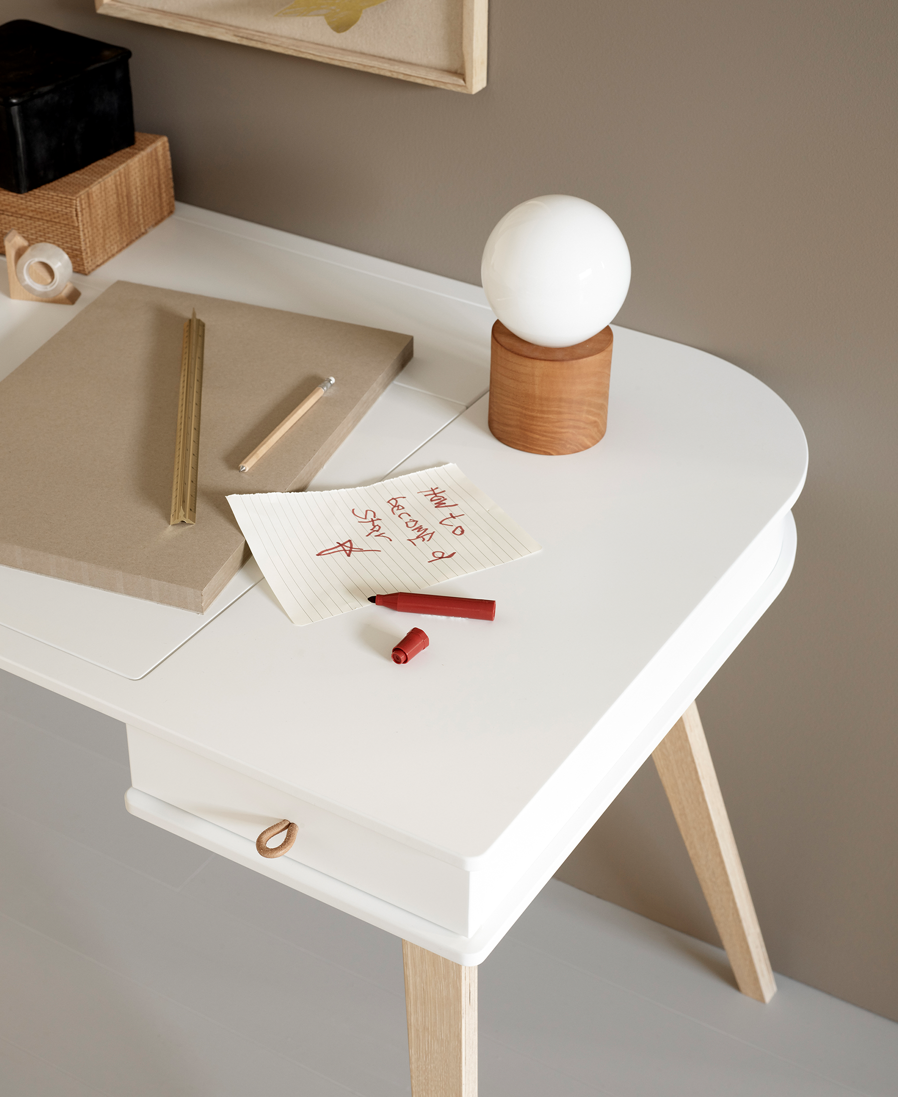 AlixFurniture Bureau Wood 72,6 cm, blanc/chêne
