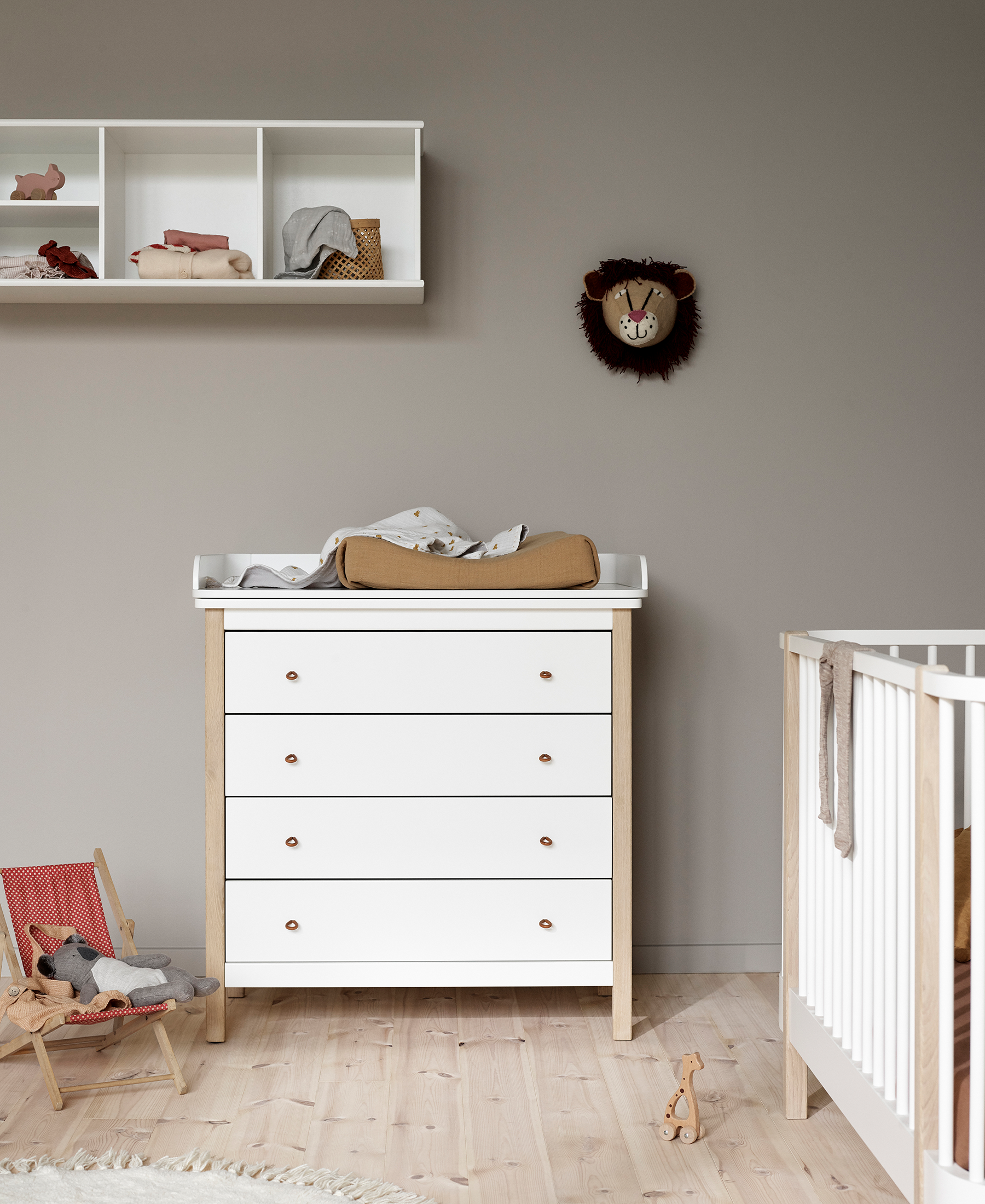 AlixFurniture Commode à langer 4 tiroirs Wood, blanc/chêne