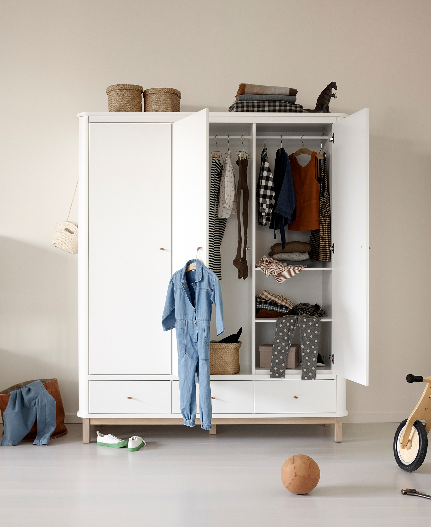 AlixFurniture Armoire 3 portes Wood, blanc/chêne