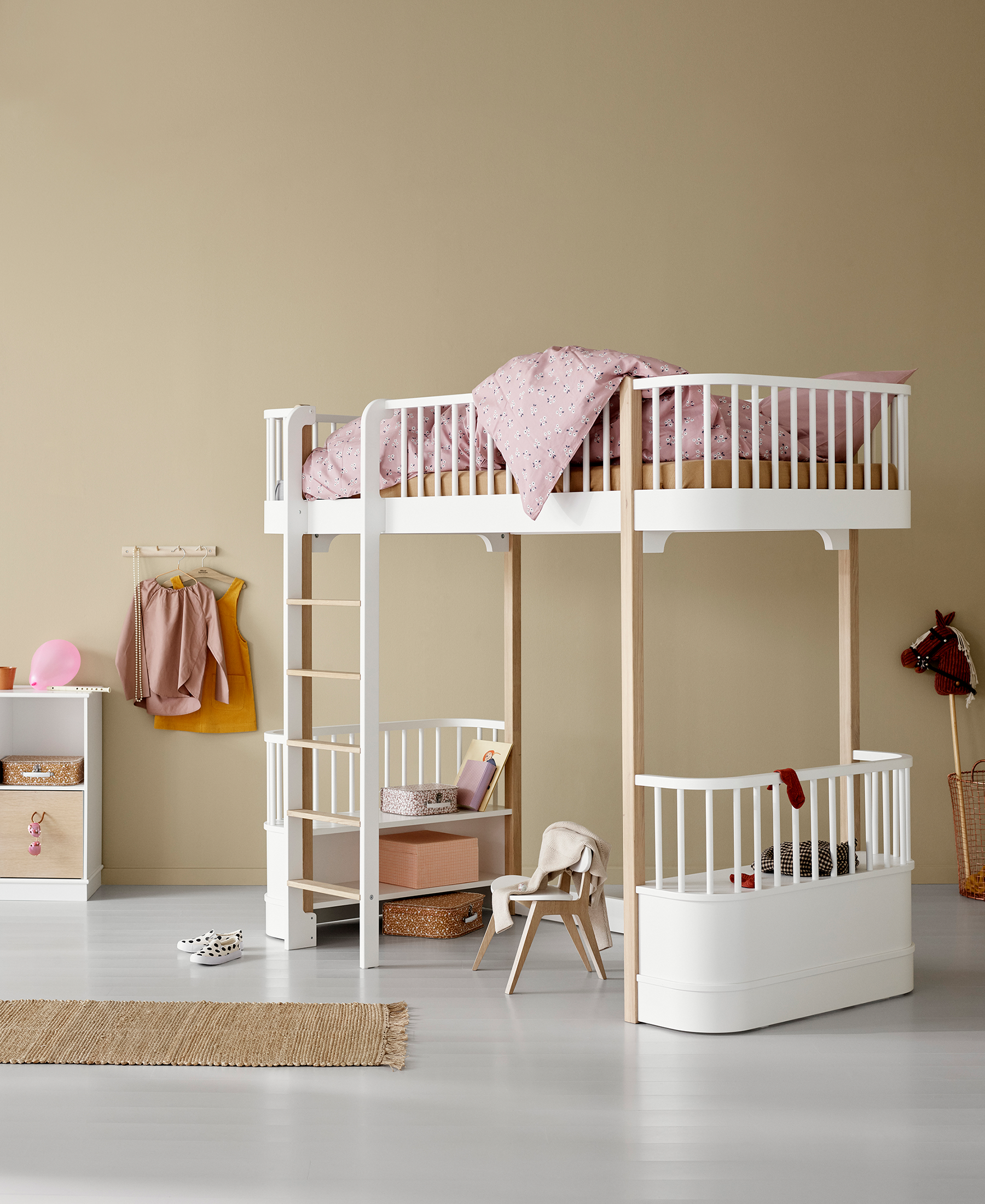 AlixFurniture Lit mezzanine haut Wood Original, blanc/chêne