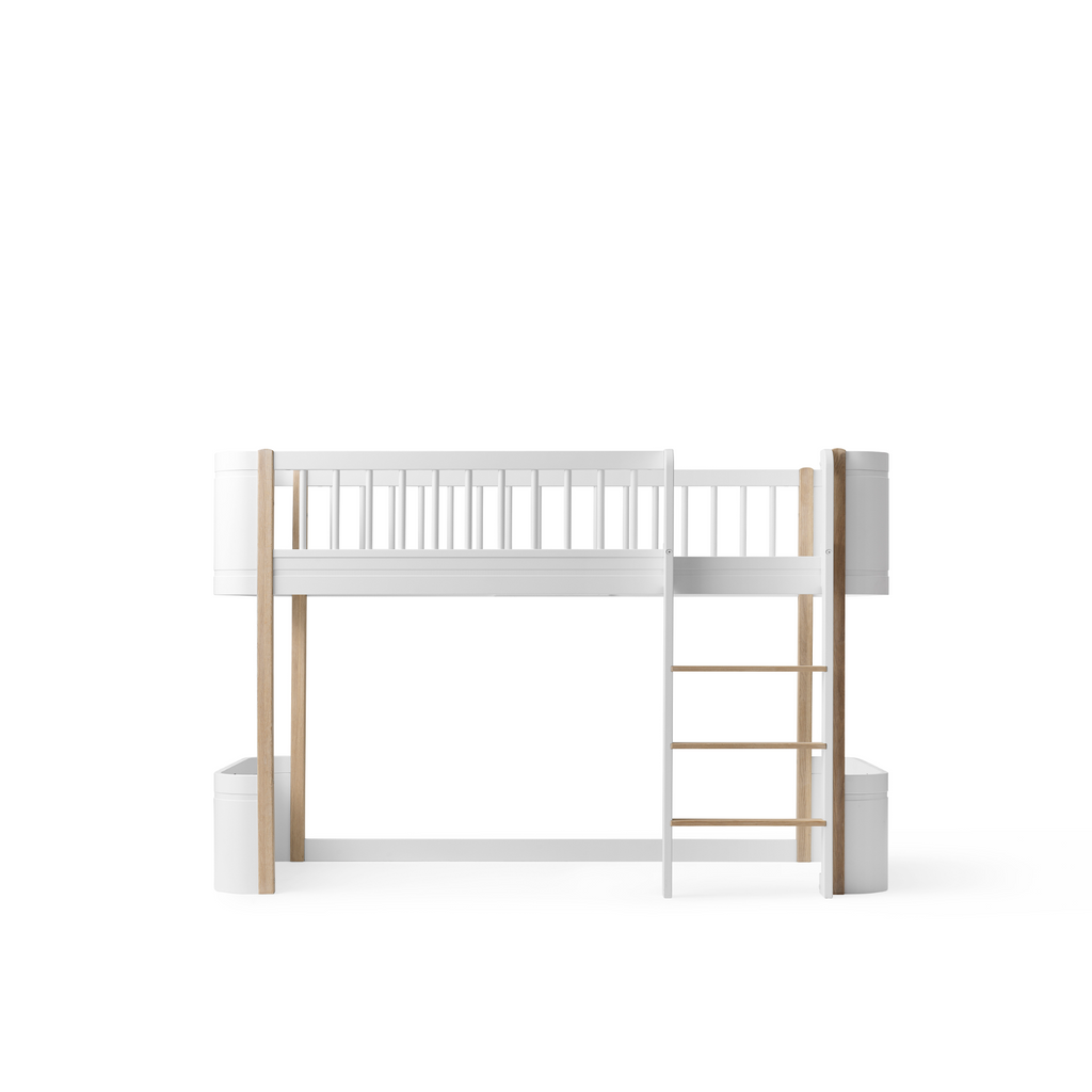 AlixFurniture Lit mezzanine mi-haut Wood Mini+, blanc/chêne