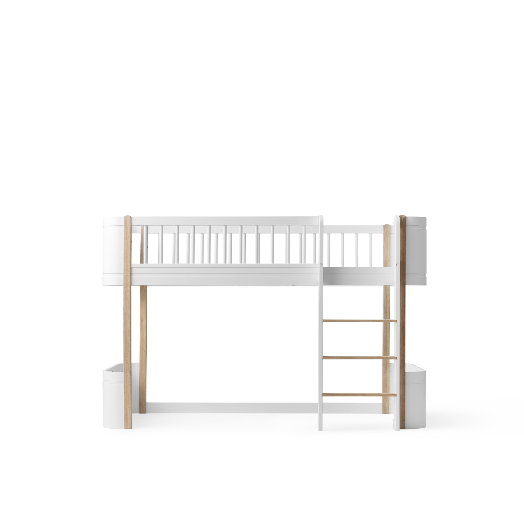 AlixFurniture Lit mezzanine mi-haut Wood Mini+, blanc/chêne