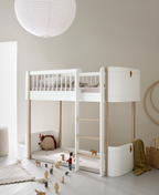 AlixFurniture Lit mezzanine mi-haut Wood Mini+, blanc/chêne