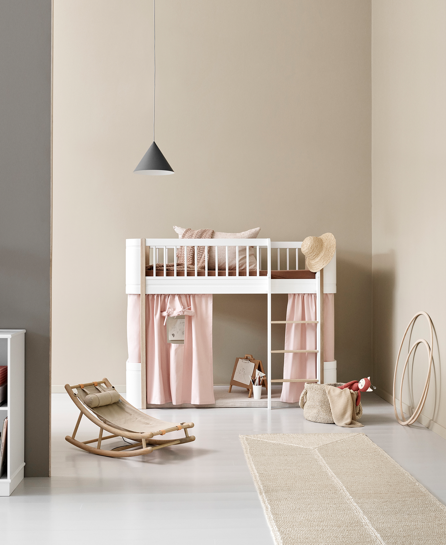 AlixFurniture Lit mezzanine mi-haut Wood Mini+, blanc/chêne