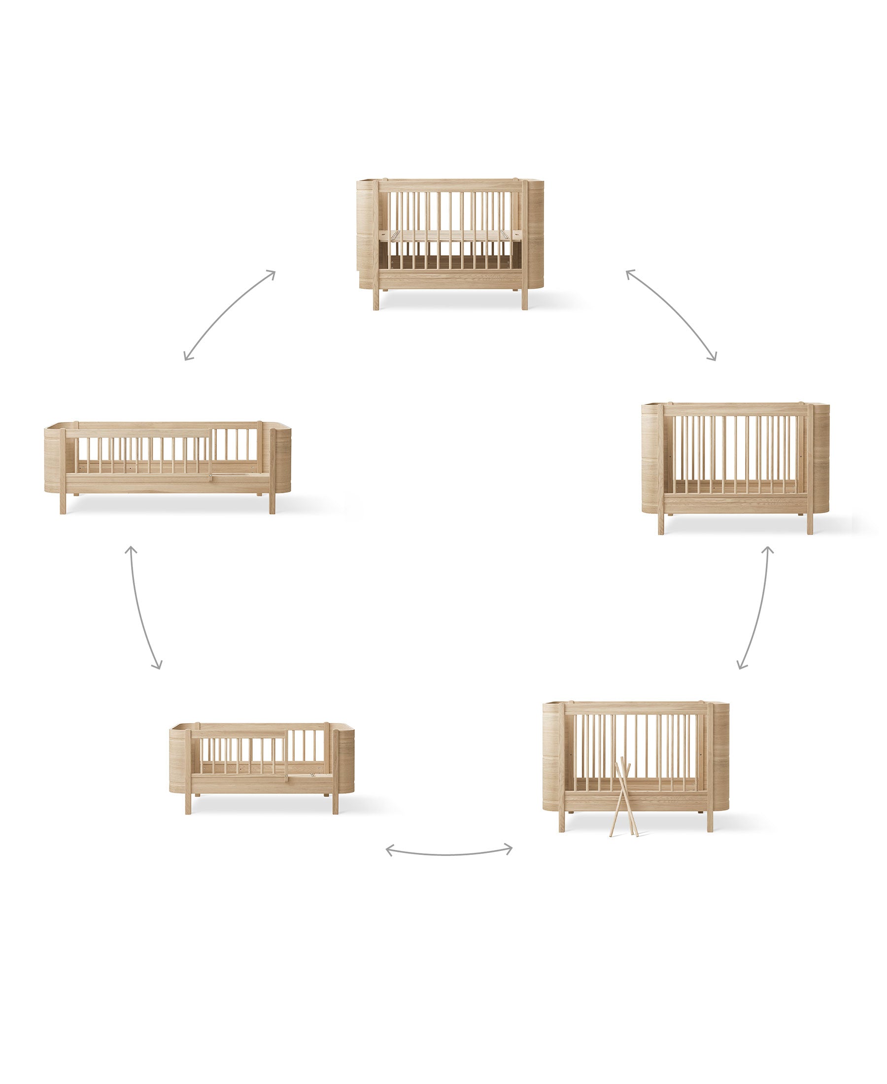 AlixFurniture Lit bébé évolutif Wood Mini+ avec kit junior inclus, chêne