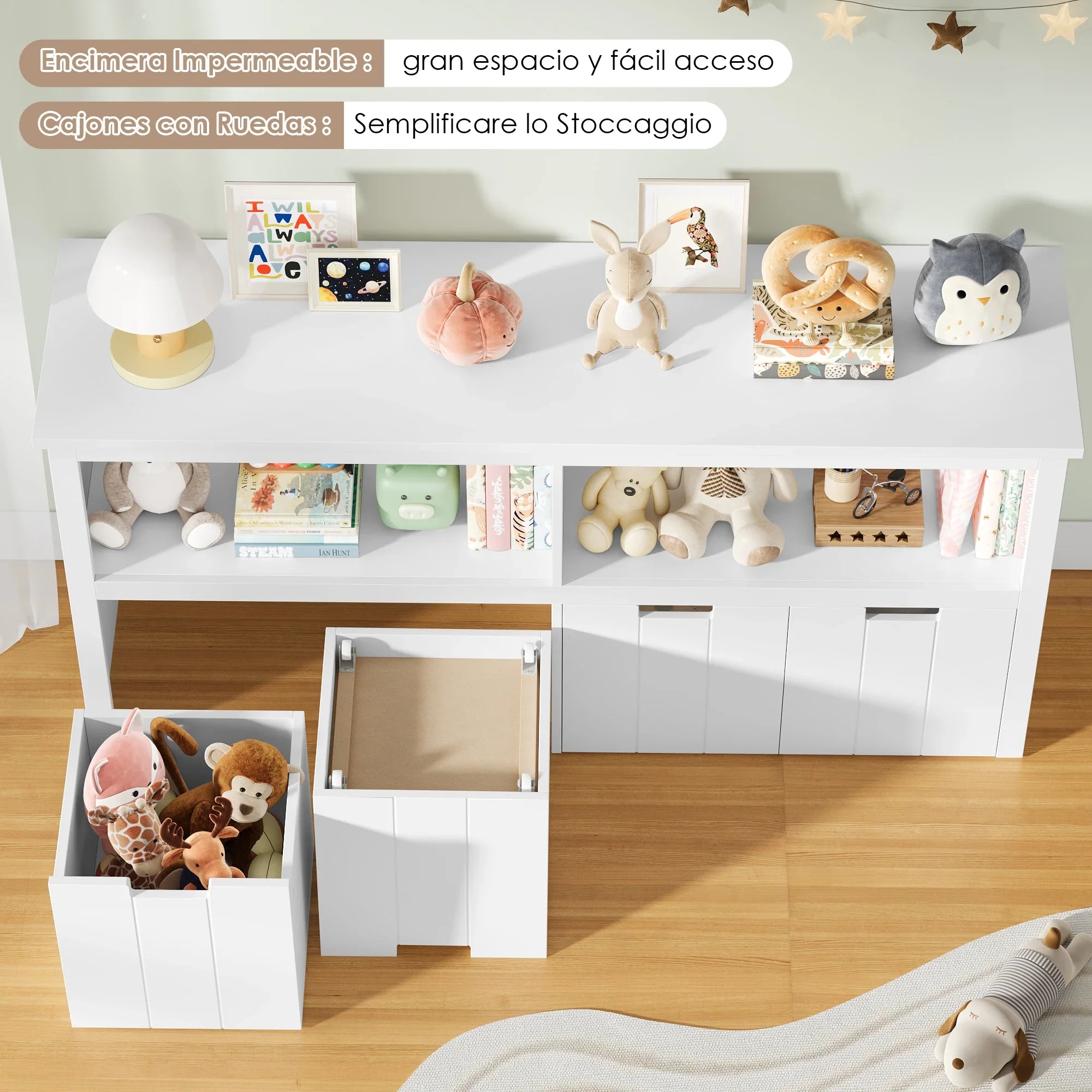 AlixFurniture Bibliothèque pour enfants en bois – sûre, stable et facile à ranger