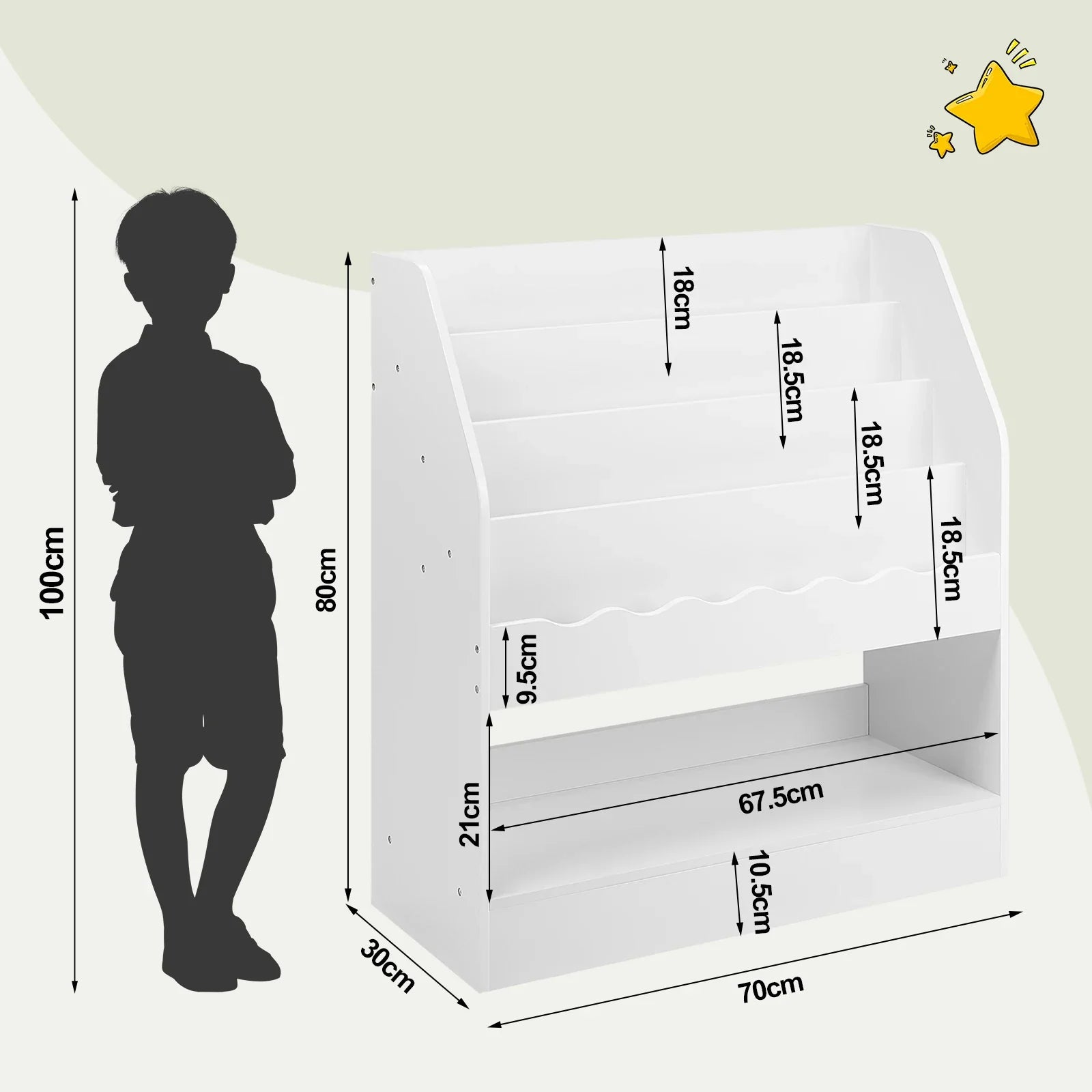AlixFurniture Bibliothèque basse enfant blanche à plusieurs étagères – rangement pratique et accessible