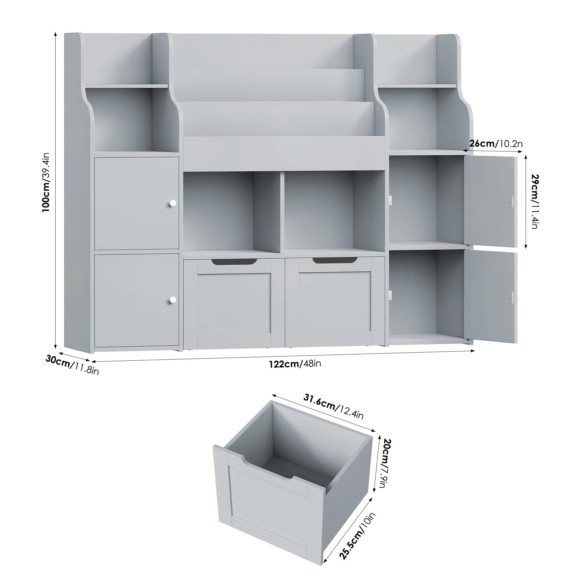 AlixFurniture Bibliothèque et meuble de rangement pour enfants en bois –stable et grande capacité