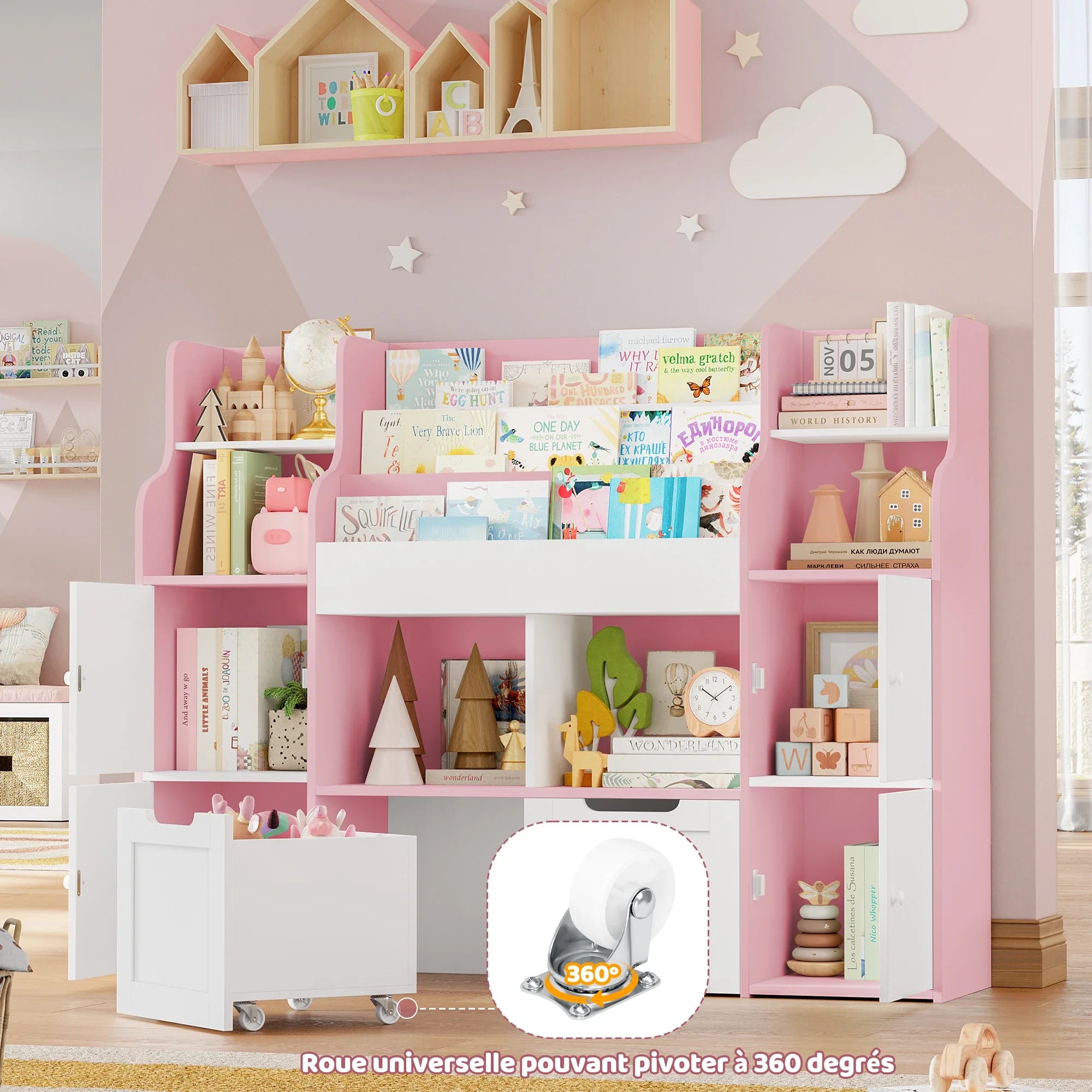 AlixFurniture Bibliothèque et meuble de rangement pour enfants en bois –stable et grande capacité