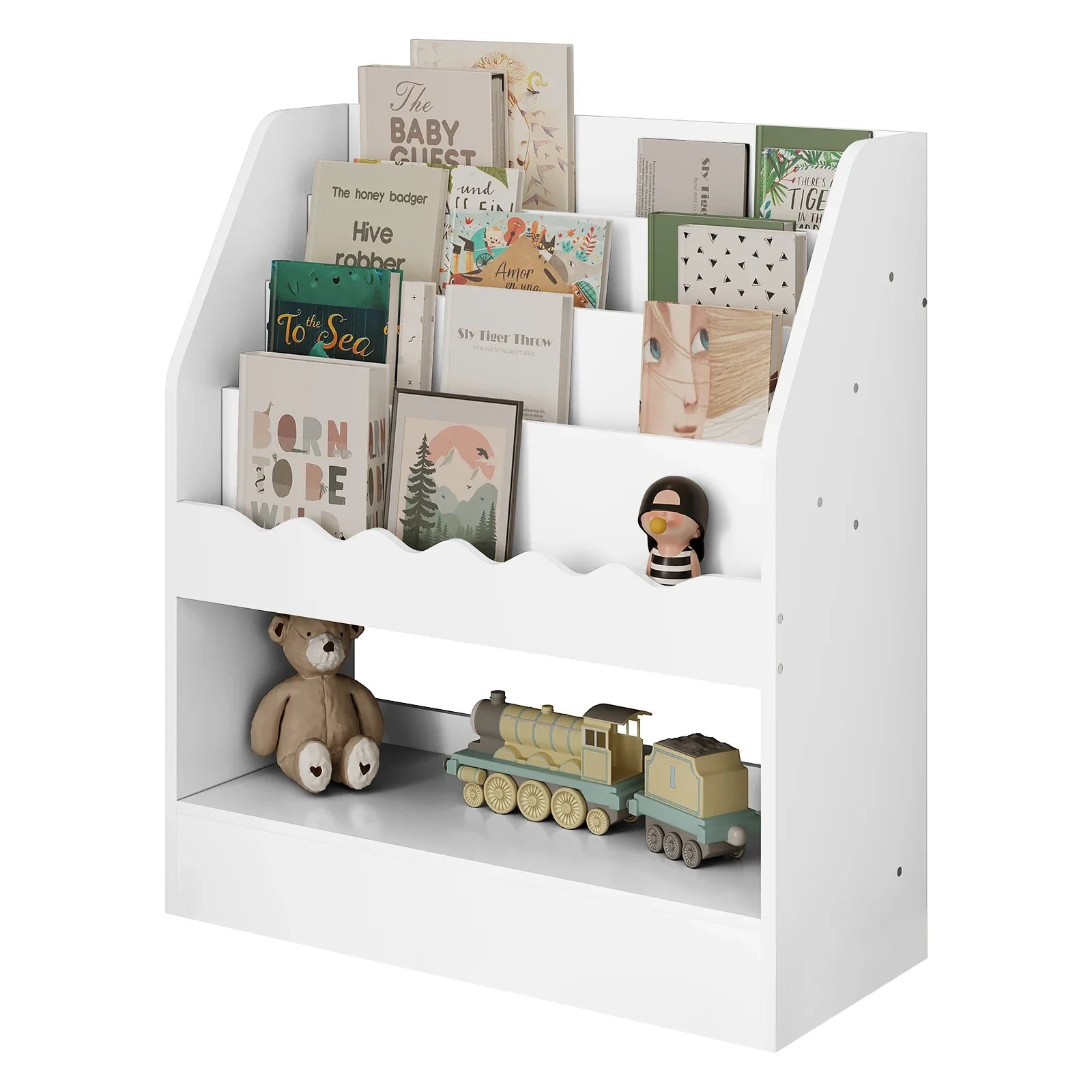 AlixFurniture Bibliothèque basse enfant blanche à plusieurs étagères – rangement pratique et accessible