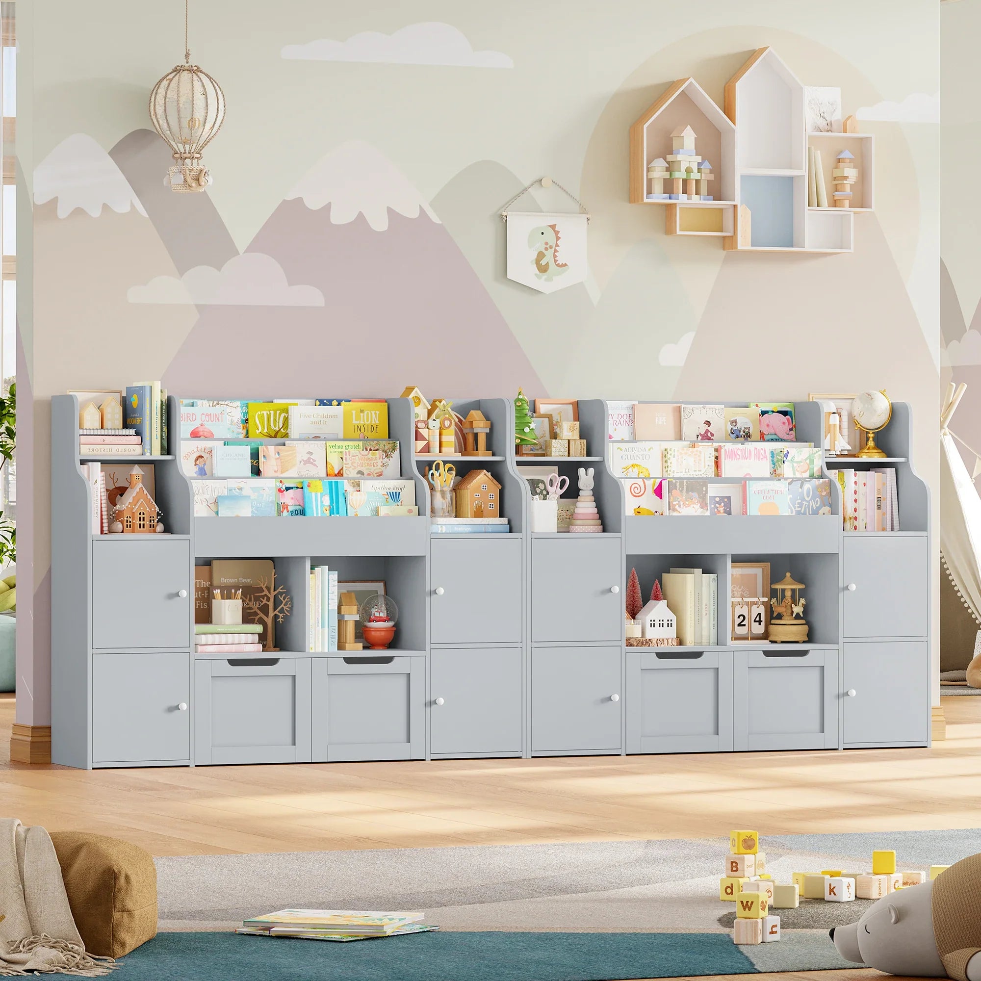 AlixFurniture Bibliothèque et meuble de rangement pour enfants en bois –stable et grande capacité