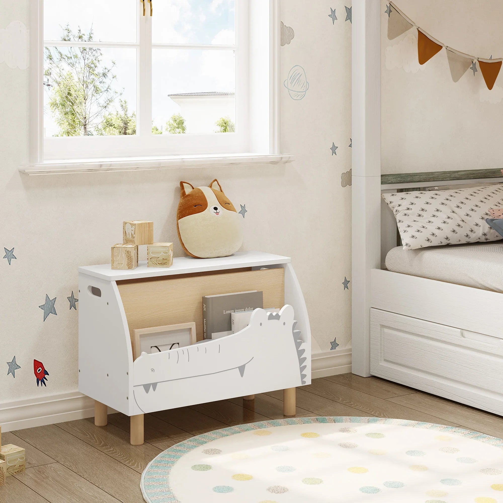 AlixFurniture Bibliothèque-coffre pour enfant – rangement malin et multifonctionnel