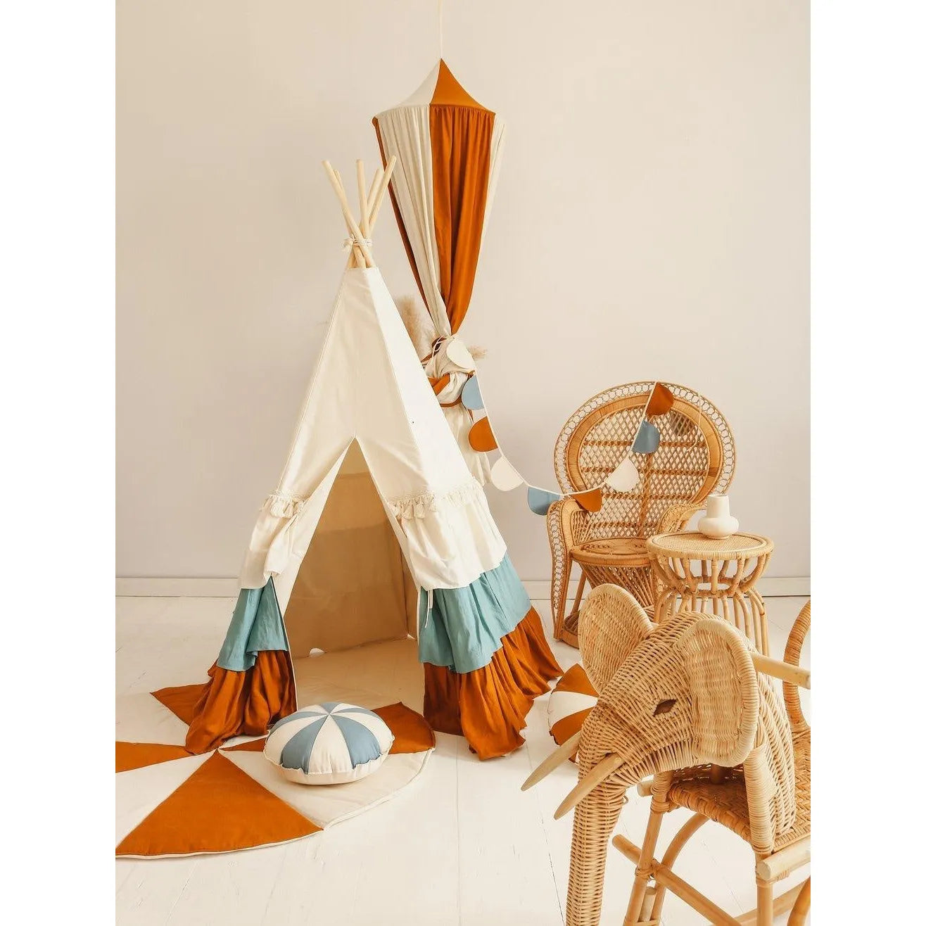 AlixFurniture Tipi Enfant Naturel en Coton et Lin – Refuge Douillet et Portable pour Petits Aventuriers