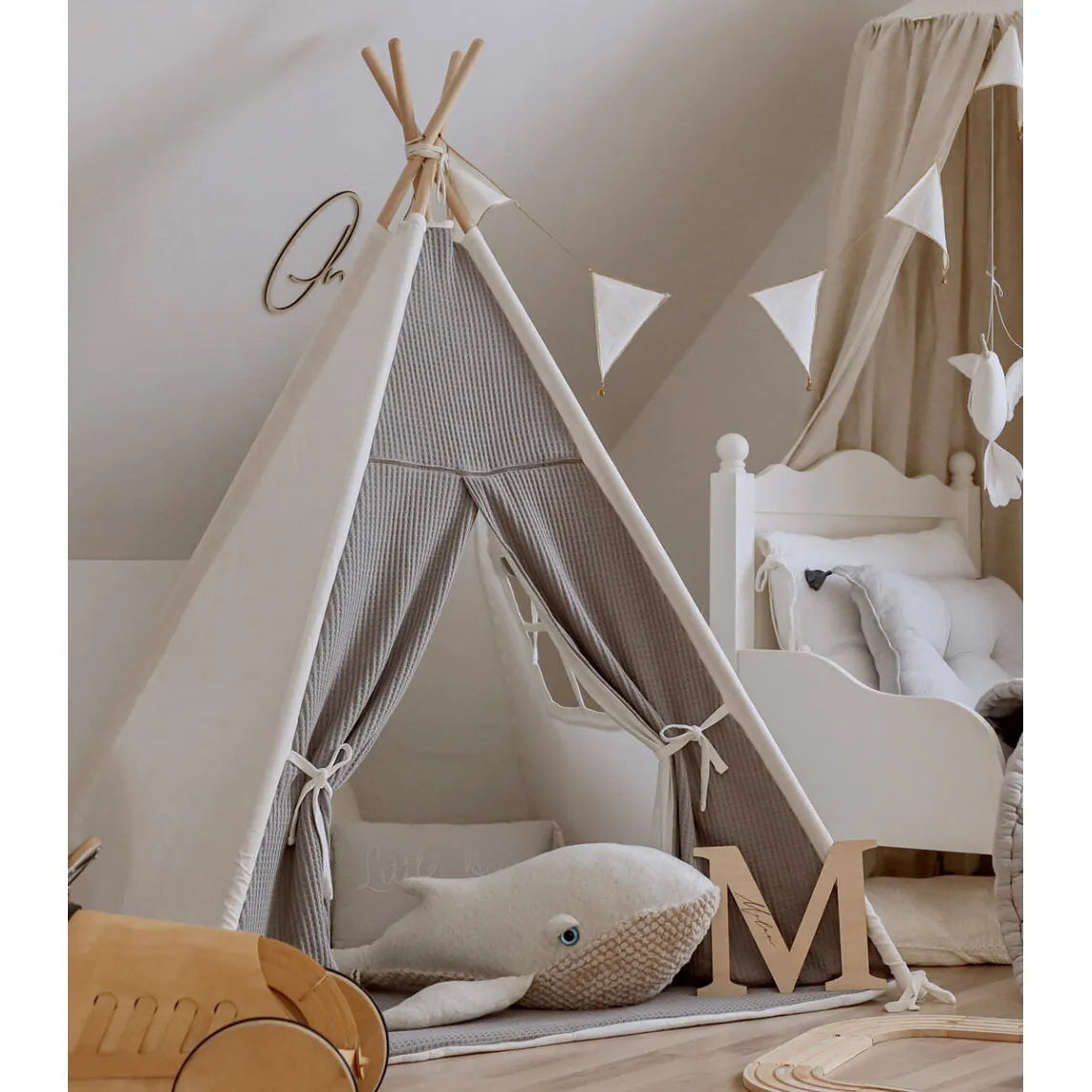 AlixFurniture Tente Tipi Enfant en Matériaux Naturels avec Tapis Confortable