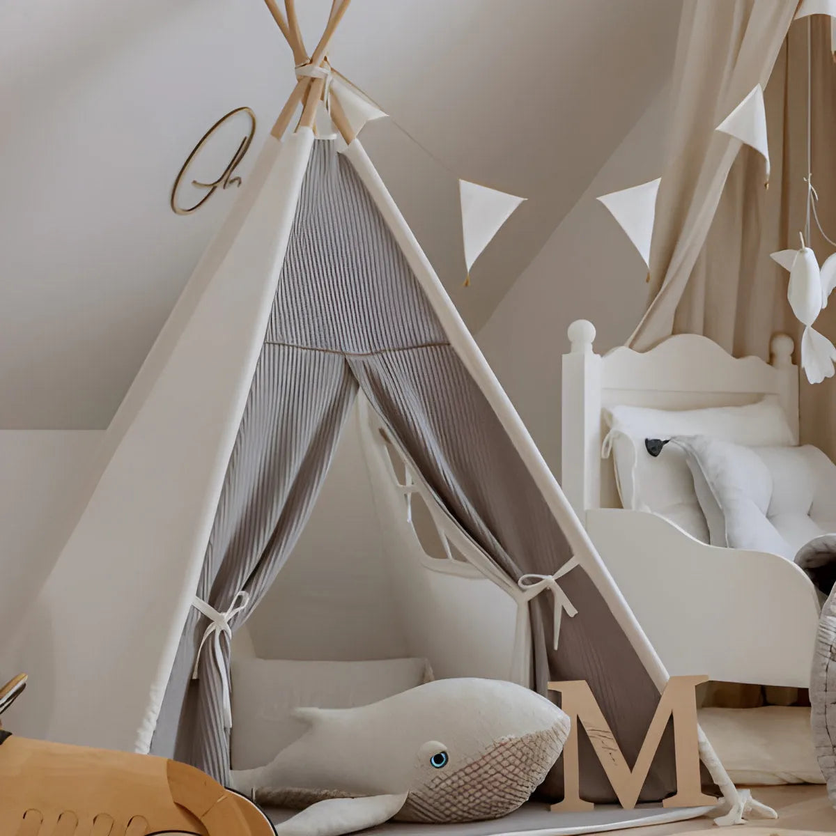 AlixFurniture Tente Tipi Enfant en Matériaux Naturels avec Tapis Confortable