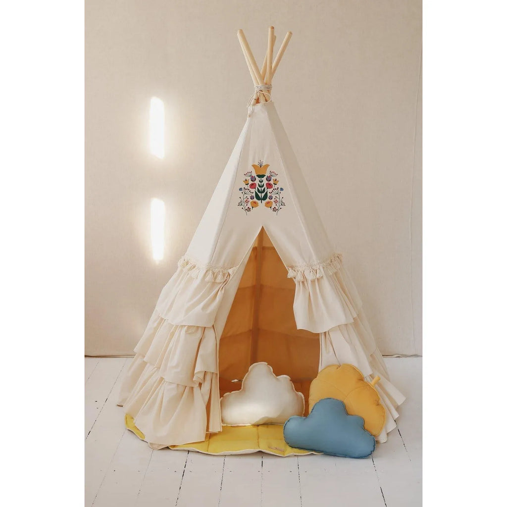 AlixFurniture Tente Tipi Bohème Élégante À Volants Et Broderies Raffinées