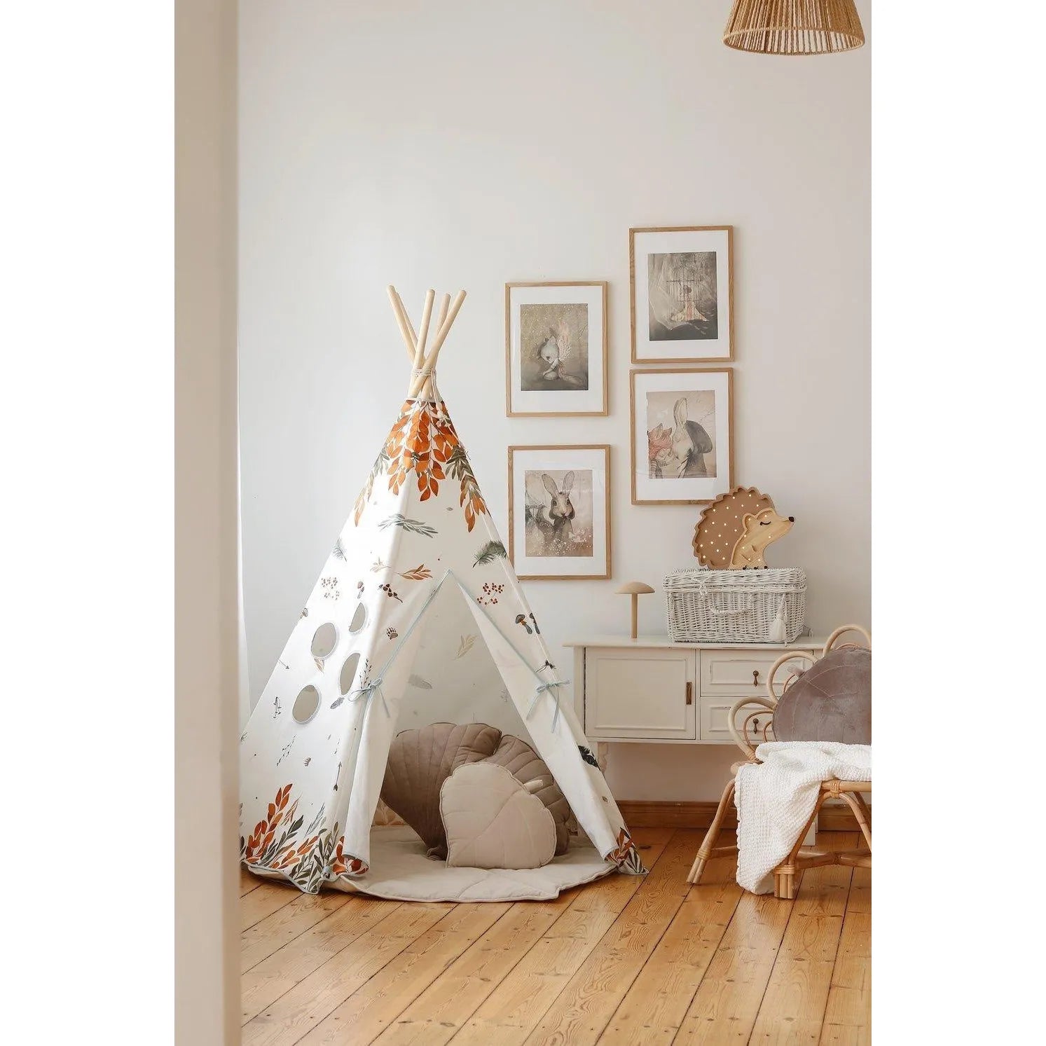 AlixFurniture Tipi Enfant "Forest Friends" – Tente Stable en Coton Naturel