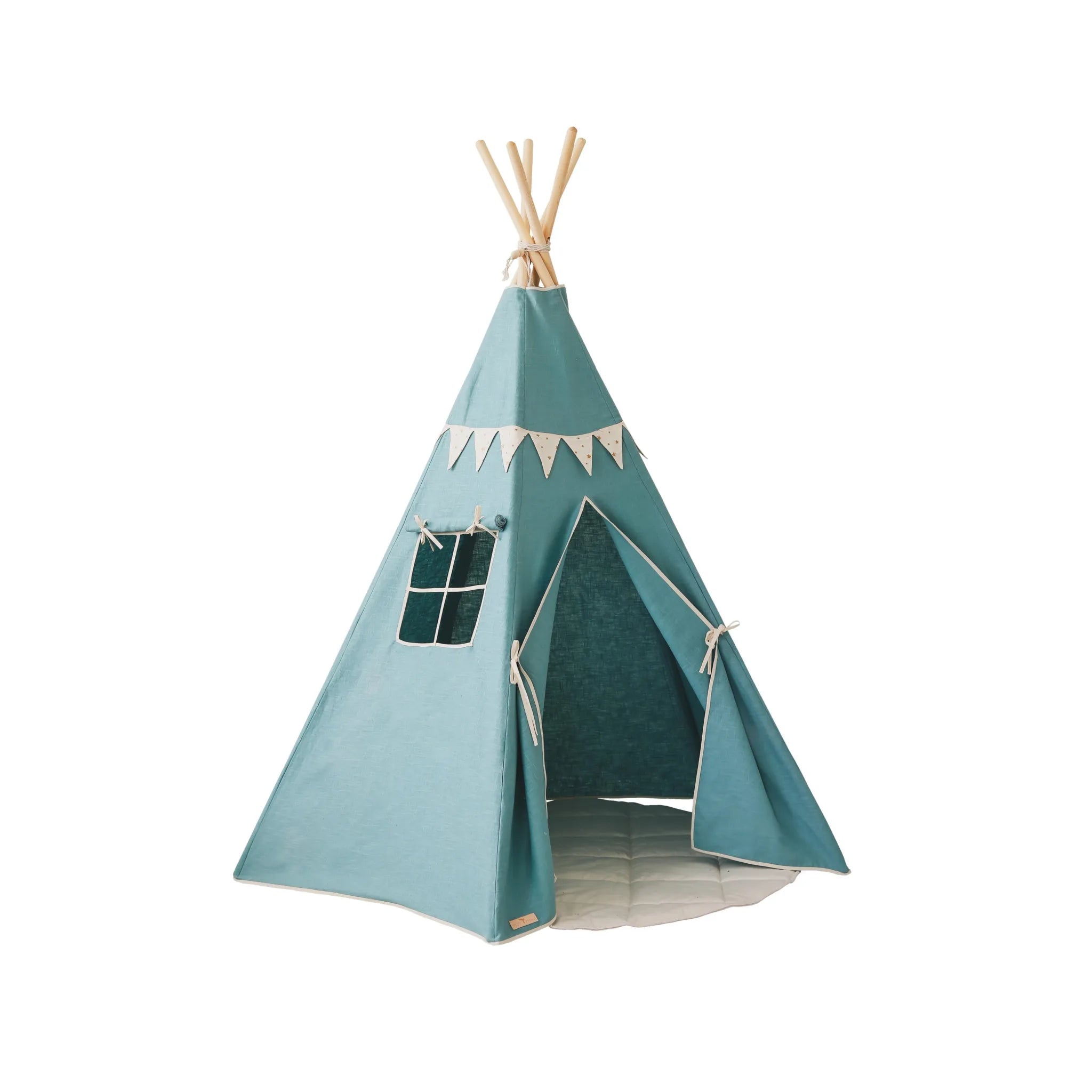 AlixFurniture - Tipi Gold Star en lin et coton avec rideau et tapis assorti, design élégant et structure stable