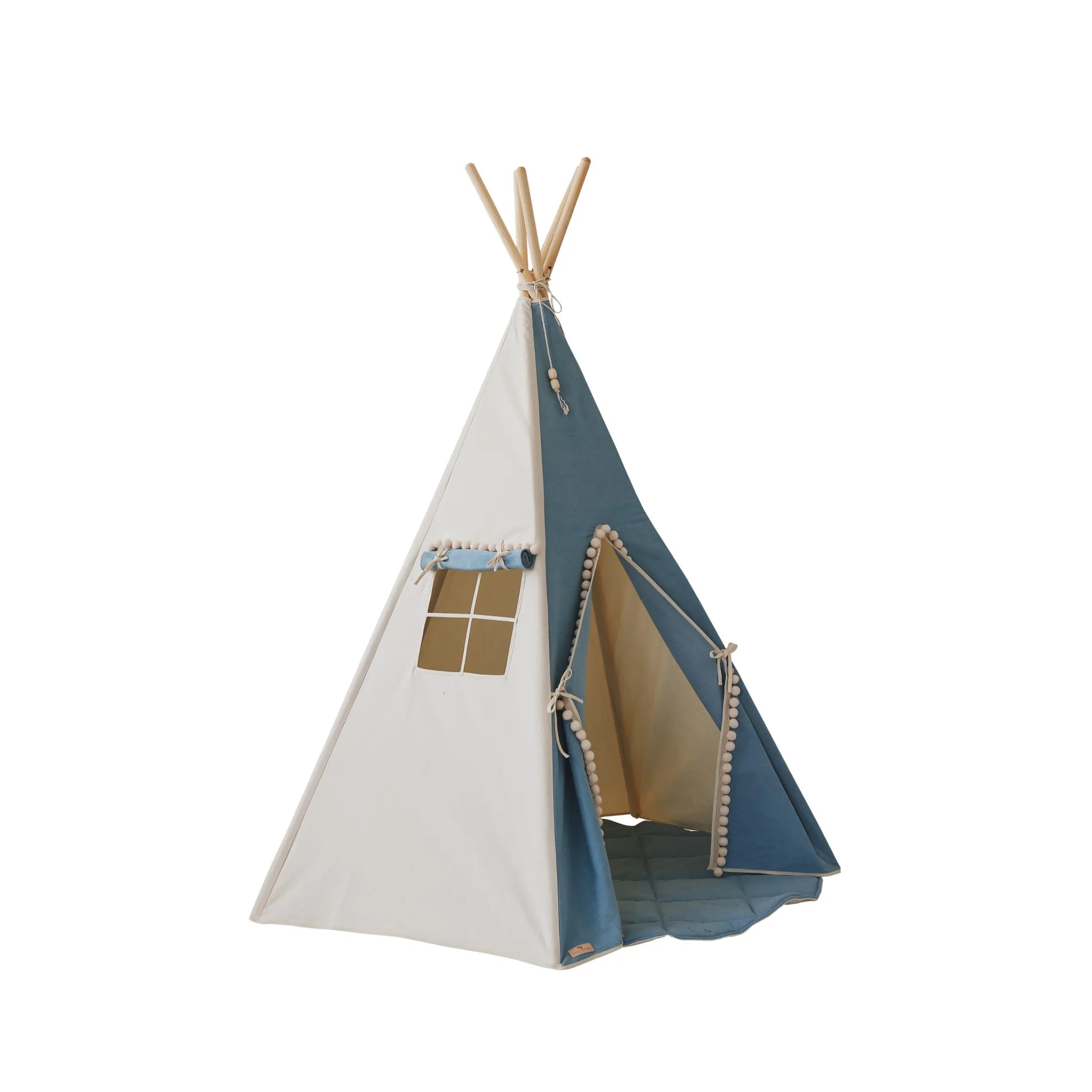 AlixFurniture Tipi enfant modèle Jeans avec pompons et coussin en coton, design raffiné et structure stable