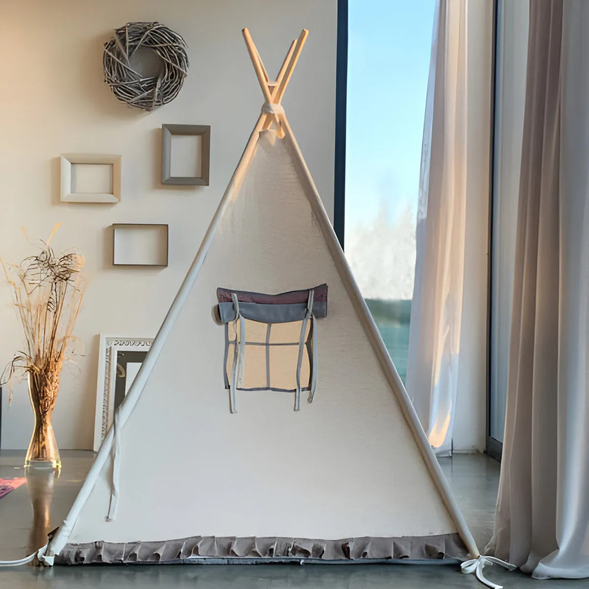 AlixFurniture Tente Enfant en Bois et Coton – Espace de Jeu Confortable et Écologique