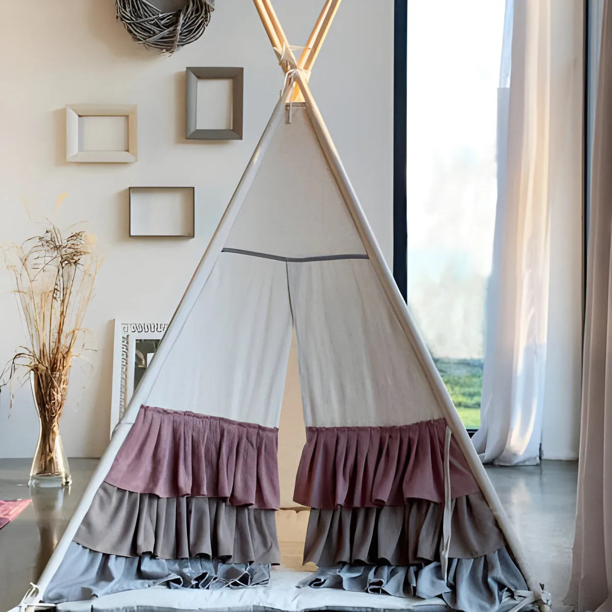 AlixFurniture Tente Enfant en Bois et Coton – Espace de Jeu Confortable et Écologique