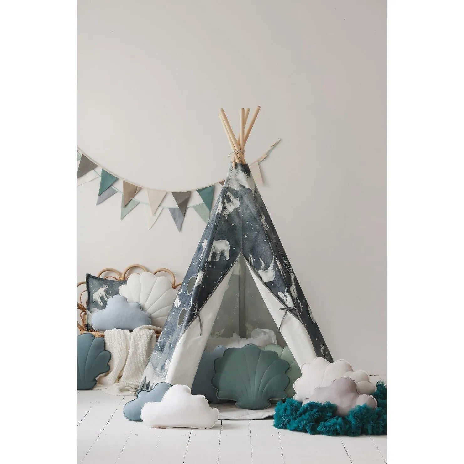 AlixFurniture Tipi Enfant "Night Sky" – Tente Douillette en Coton Naturel