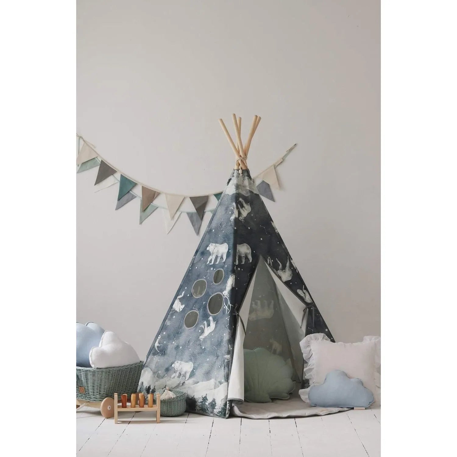 AlixFurniture Tipi Enfant "Night Sky" – Tente Douillette en Coton Naturel