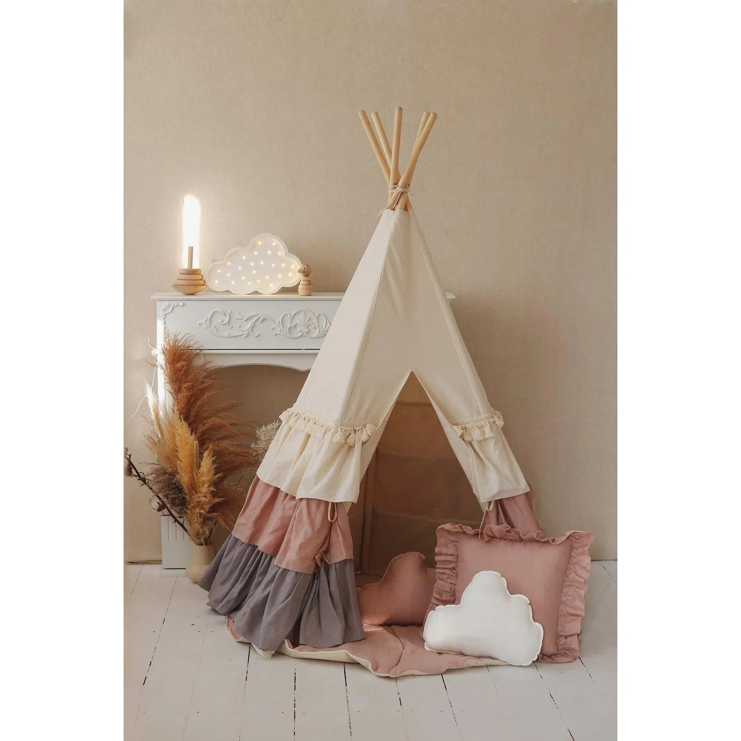 AlixFurniture Tipi Enfant à Volants avec Tapis Matelassé