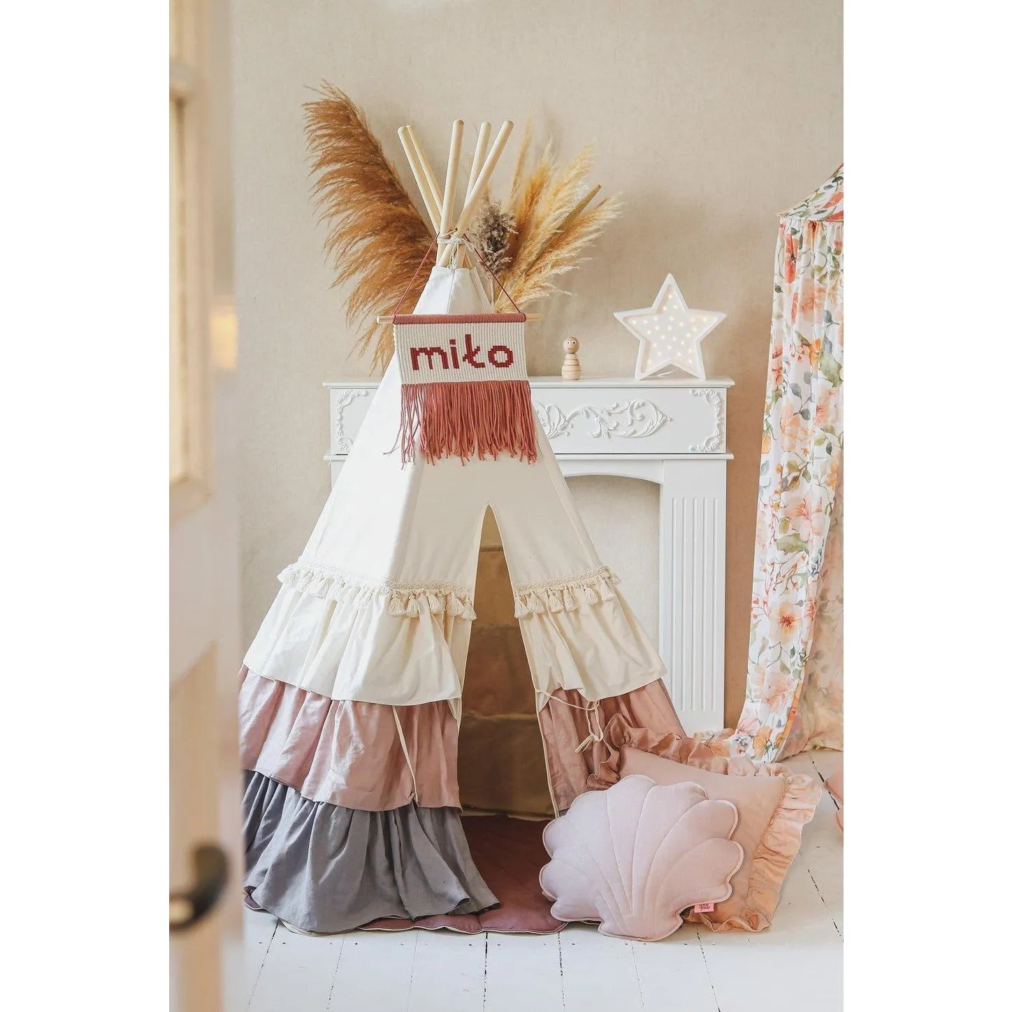 AlixFurniture Tipi Enfant à Volants avec Tapis Matelassé