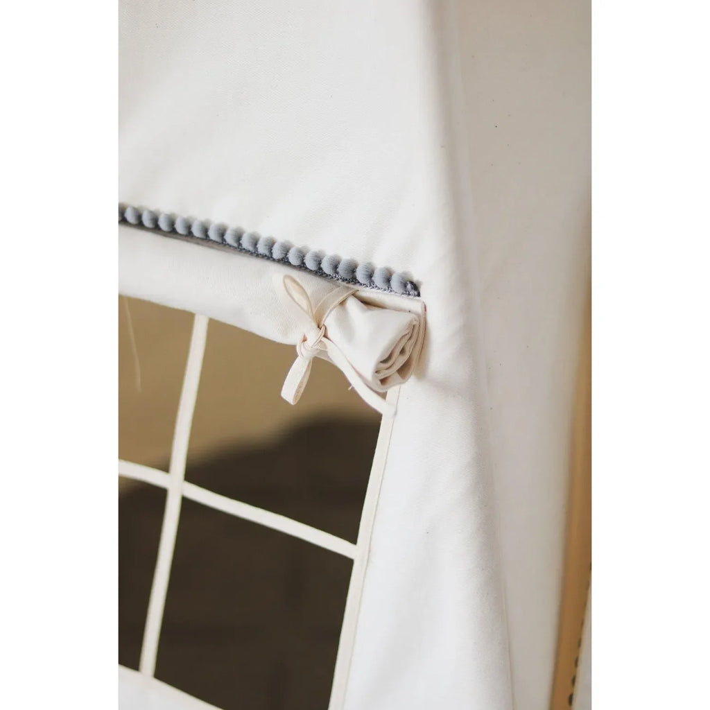 AlixFurniture - Tipi  Tente Grise avec pompons et tapis, design élégant en coton et structure stable