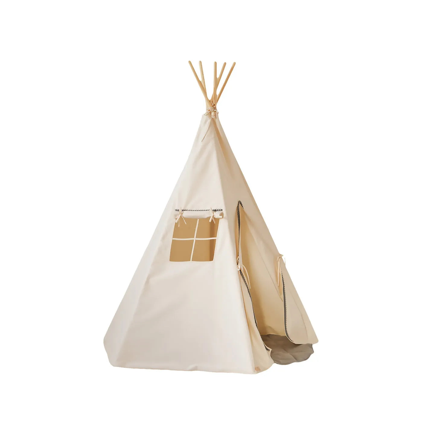 AlixFurniture - Tipi  Tente Grise avec pompons et tapis, design élégant en coton et structure stable