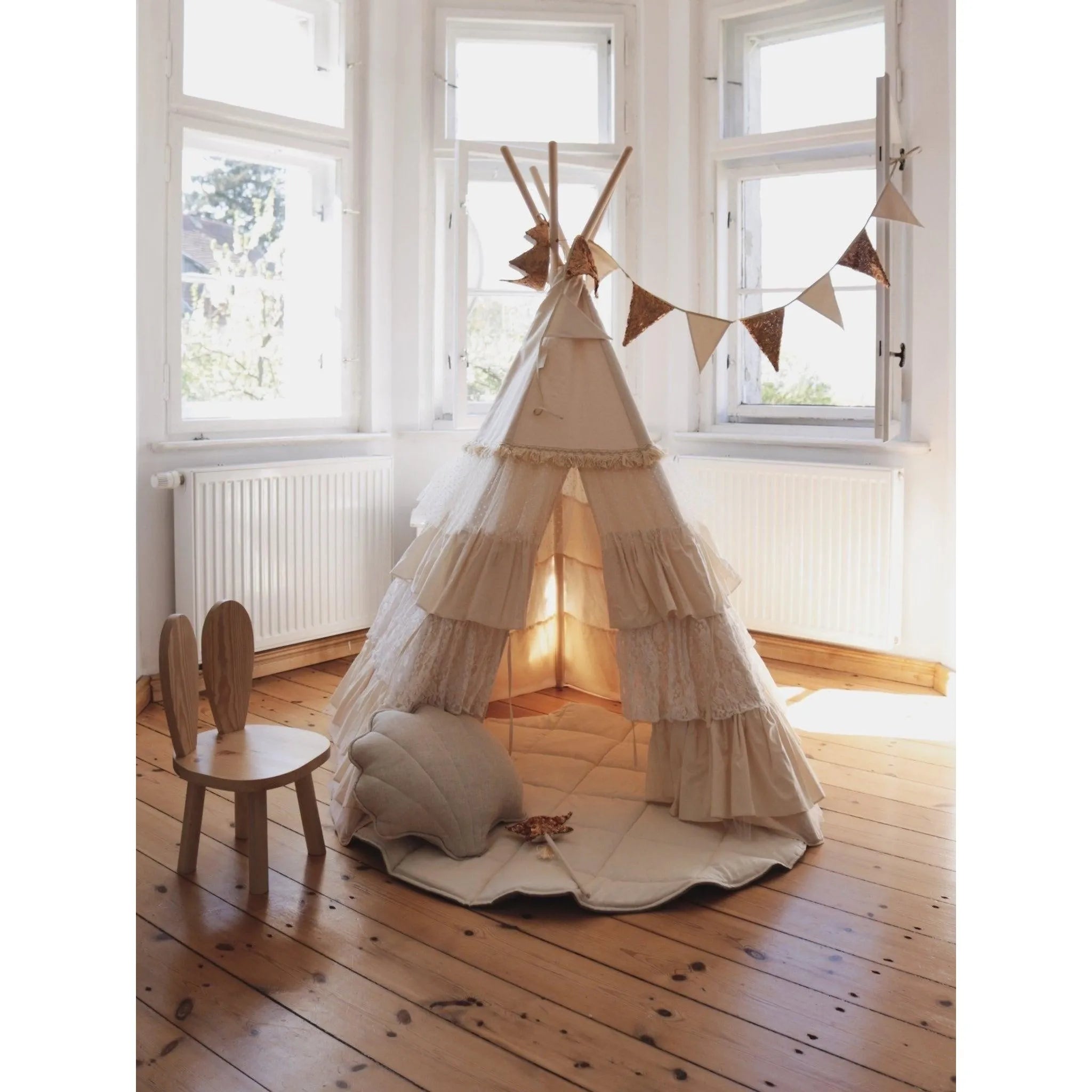 AlixFurniture Élégante Tente Tipi Shabby Chic Avec Volants Pour Enfants